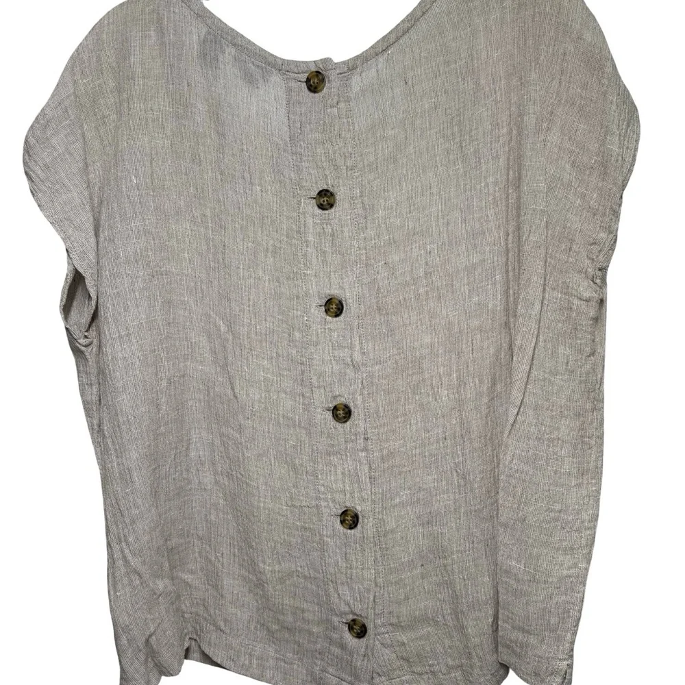 Tahari 100% Linen Beige Boho Y2K Minimalist Top M - Picture 4 of 5